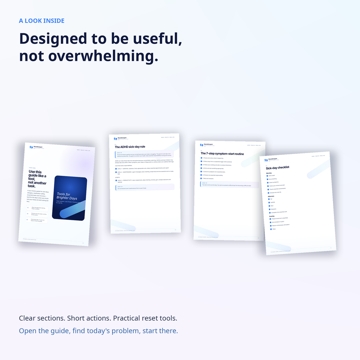 Interior page previews from the ADHD When You’re Sick digital guide