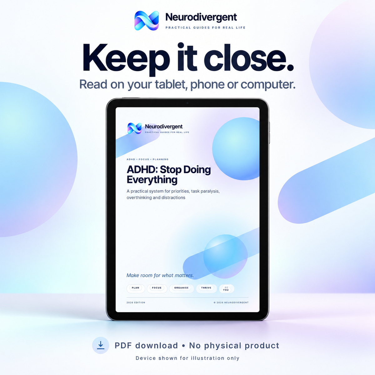 Stop Doing Everything ADHD guide shown on digital devices