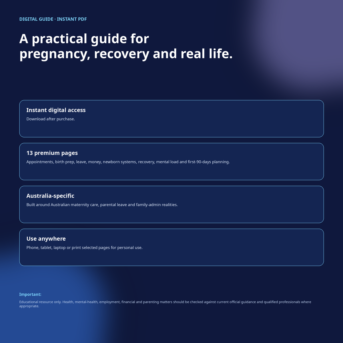 Instant PDF delivery and trust information for the ADHD First-Time Mum guide